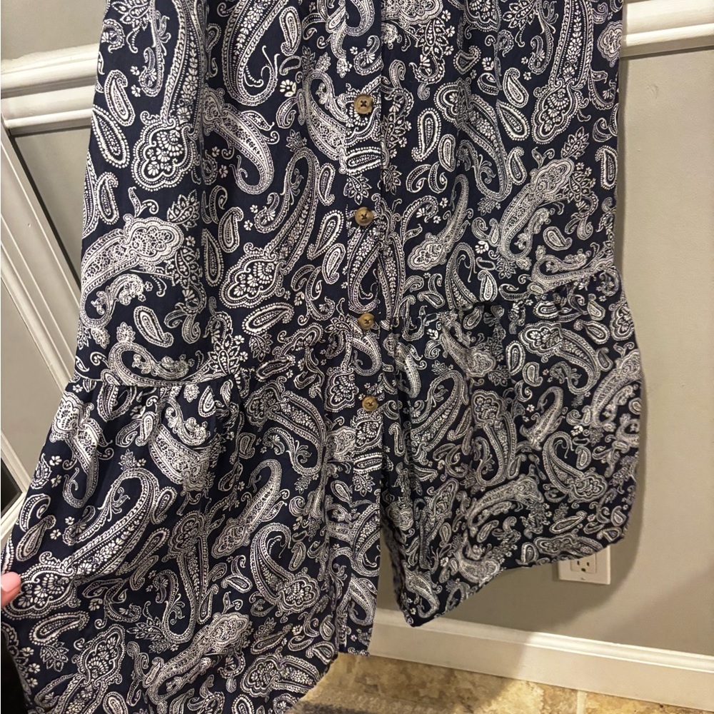 LOFT Paisley Button-Down Dress - Navy Blue and White - Size 8 NWOT - Picture 6 of 10